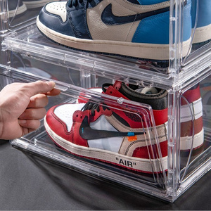 Stackable Foldable Plastic PET Organizer Bins Transparent Side Drop Sneaker Shoe Storage Box