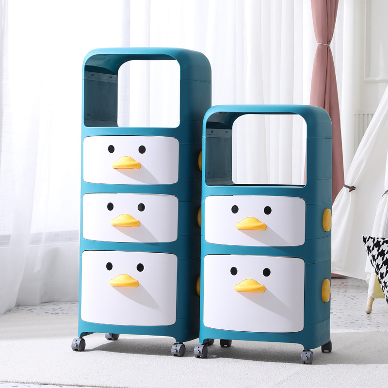 Factory Direct Sale Cute Duckling  Design High Quality Kindergarten And Home Kids Cabinet Storage Box On Wheels