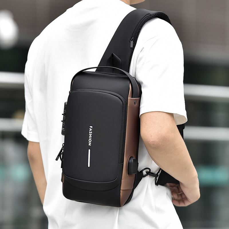 2024 New Crossbody Chest Bag with USB and TSA Lock Anti-theft Shoulder Bag Fashion Cool Sling Bag Waterproof Custom Logo for Men