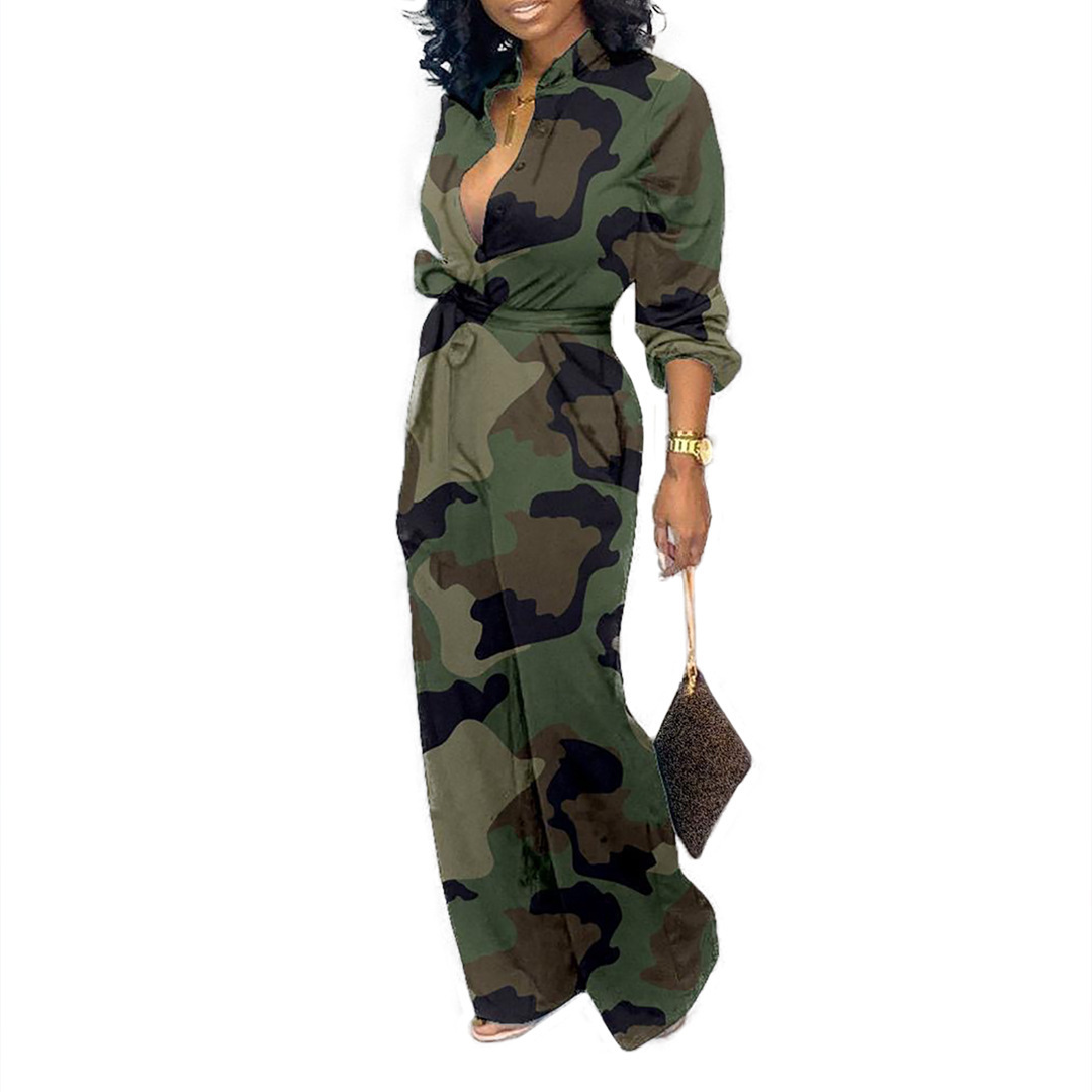 LvCong 2022 New fashion trends women one piece rompers straight leg jumpsuit spring clothings camouflage jumpsuit for women