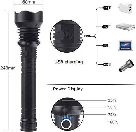 Super Bright Diving Flashlight Zoomable Torch LED XHP70 Flashlights IPX5 Waterproof  For Emergencies