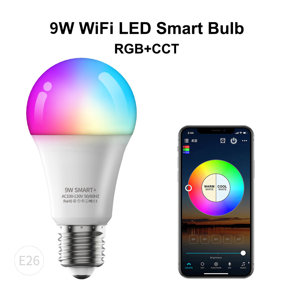 9W Smart Light Bulbs LED RGBCW Dimmable Color Changing Music Sync Light Bulb App Control E26 Led Bulb WiFi No Hub Required