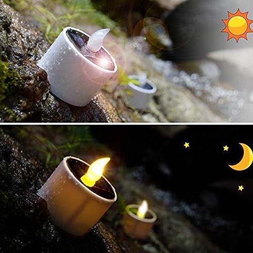 Solar Tea Lights,  Waterproof Rechargeable LED Flameless Tealight Solar Rechargeable Tea Light Candles