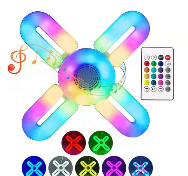 LED smart control Music Ceiling Lamp E27 48W RGB Colorful Night Light Bulb With Remote Control Smart Music Speaker Folding Bulb