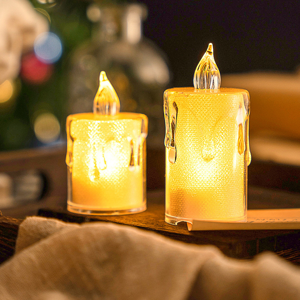 LED Realistic Battery Operated Candles Flameless Candle Tea Light with Holder Clear Candlestick for Home Christmas Decoration