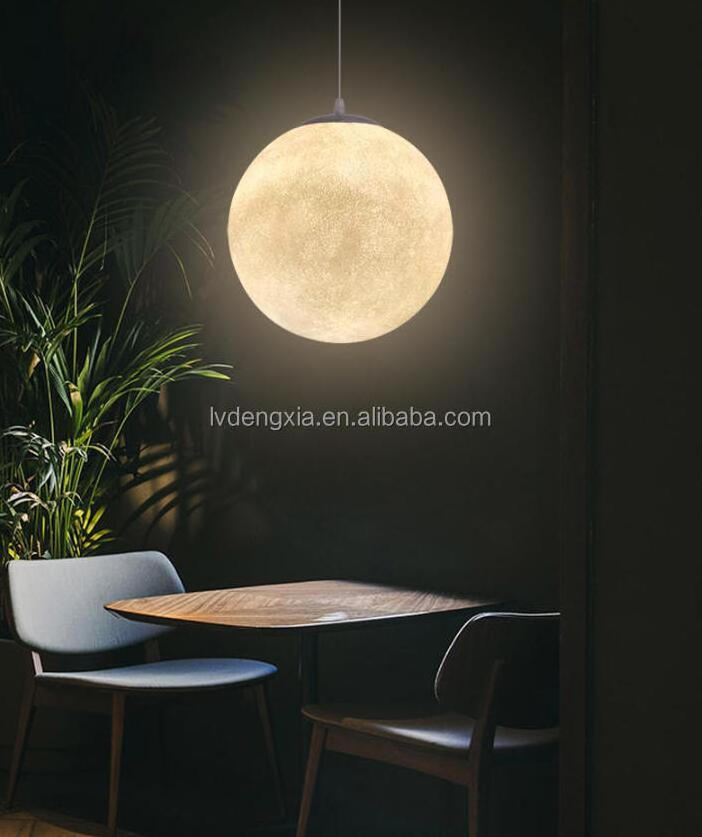 Modern Resin Moon Lamp Pendant Lights Lunar Chandeliers 3D Planet Moon Hanging Lamps 3D Ball Spherical Ceiling Light Fixture