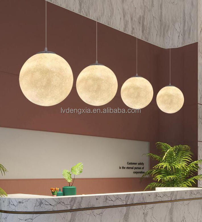 Modern Resin Moon Lamp Pendant Lights Lunar Chandeliers 3D Planet Moon Hanging Lamps 3D Ball Spherical Ceiling Light Fixture