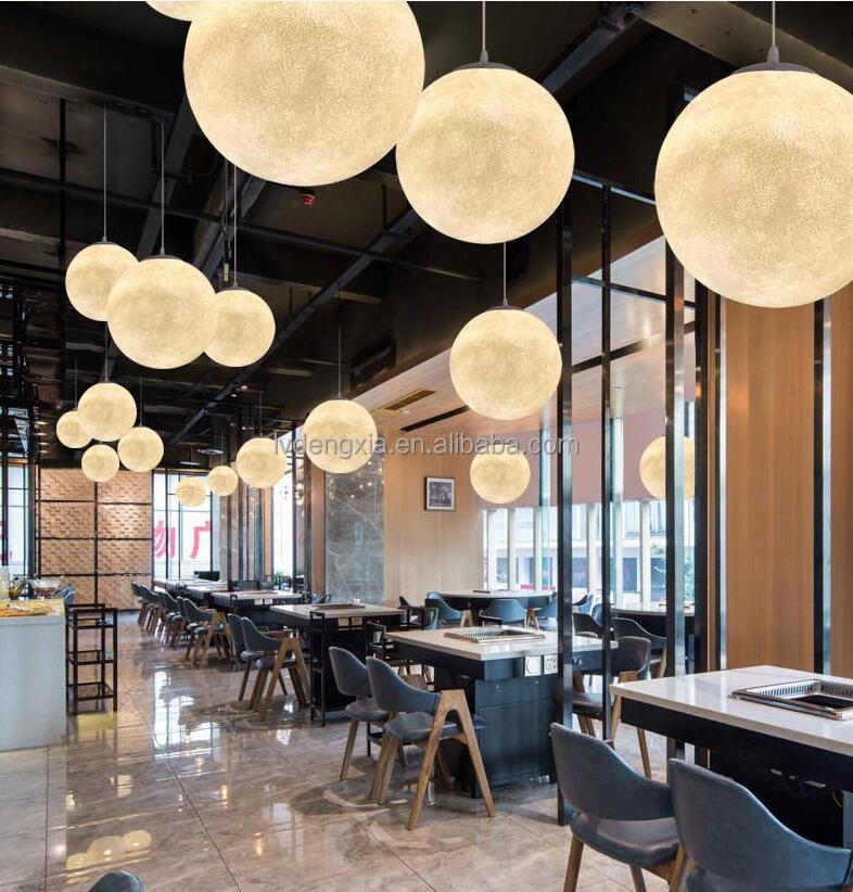 Modern Resin Moon Lamp Pendant Lights Lunar Chandeliers 3D Planet Moon Hanging Lamps 3D Ball Spherical Ceiling Light Fixture