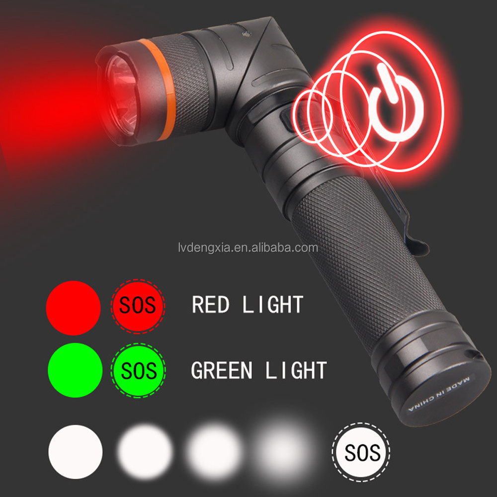 Magnetic LED Flashlight White and Red Light 90 Degree Twist Work Light Waterproof Outdoor Right Angle Flashlight for Hunting