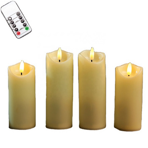 Plastic Flickering Flameless Candles, Moving Flame, Battery Operated LED Pillar Candles with Timer and Remote