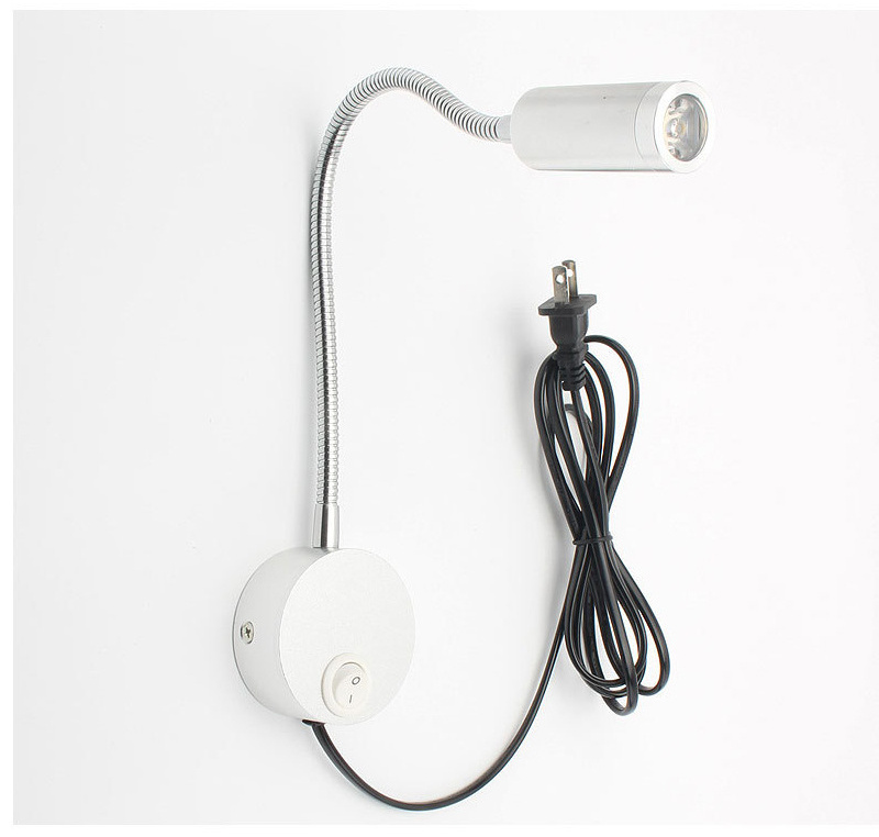 Plug In 3W Flexible LED Reading Light Wall Lamp With Switch For Bedside Wall Mounted Light Fixture