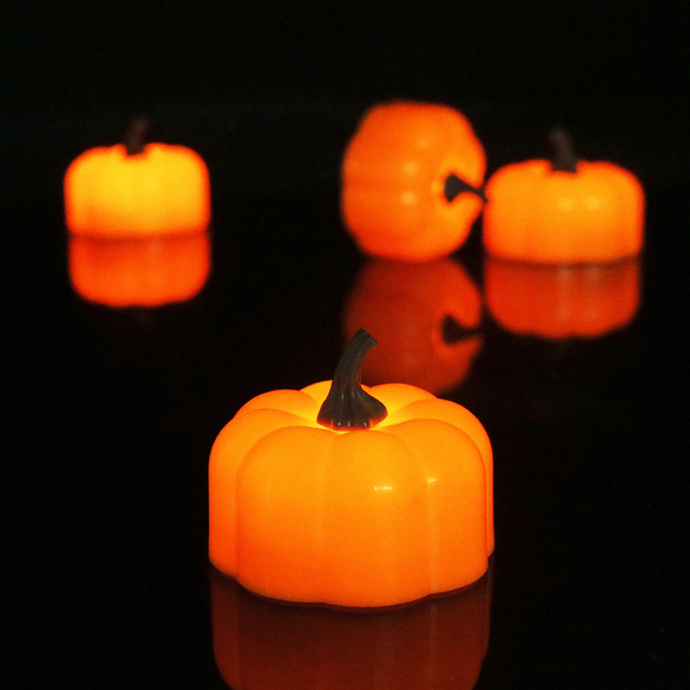 Halloween Pumpkin Light 12 Pack Candle Battery Operated LED Tealight Flickering for Halloween Lights Decoration Party Christmas