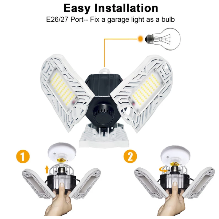 Garage Lights Led Deformable Ceiling 60W Flexled Led Adjustable Light with 3 Panel for Garage Ceiling Basement Workshop