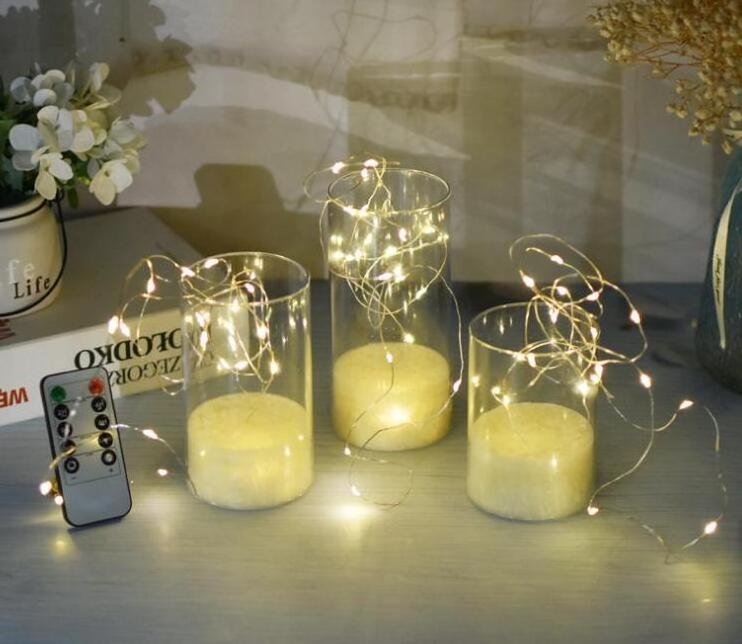 Flameless Candles with Remote embedded Twinkle String Lights Battery Powered Led Candle Christmas Halloween Home Decor