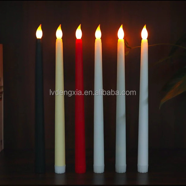 lameless Ivory red Taper Candles Battery Operated Led Warm 3D Wick Light Window Candles for Christmas Home Wedding Decor