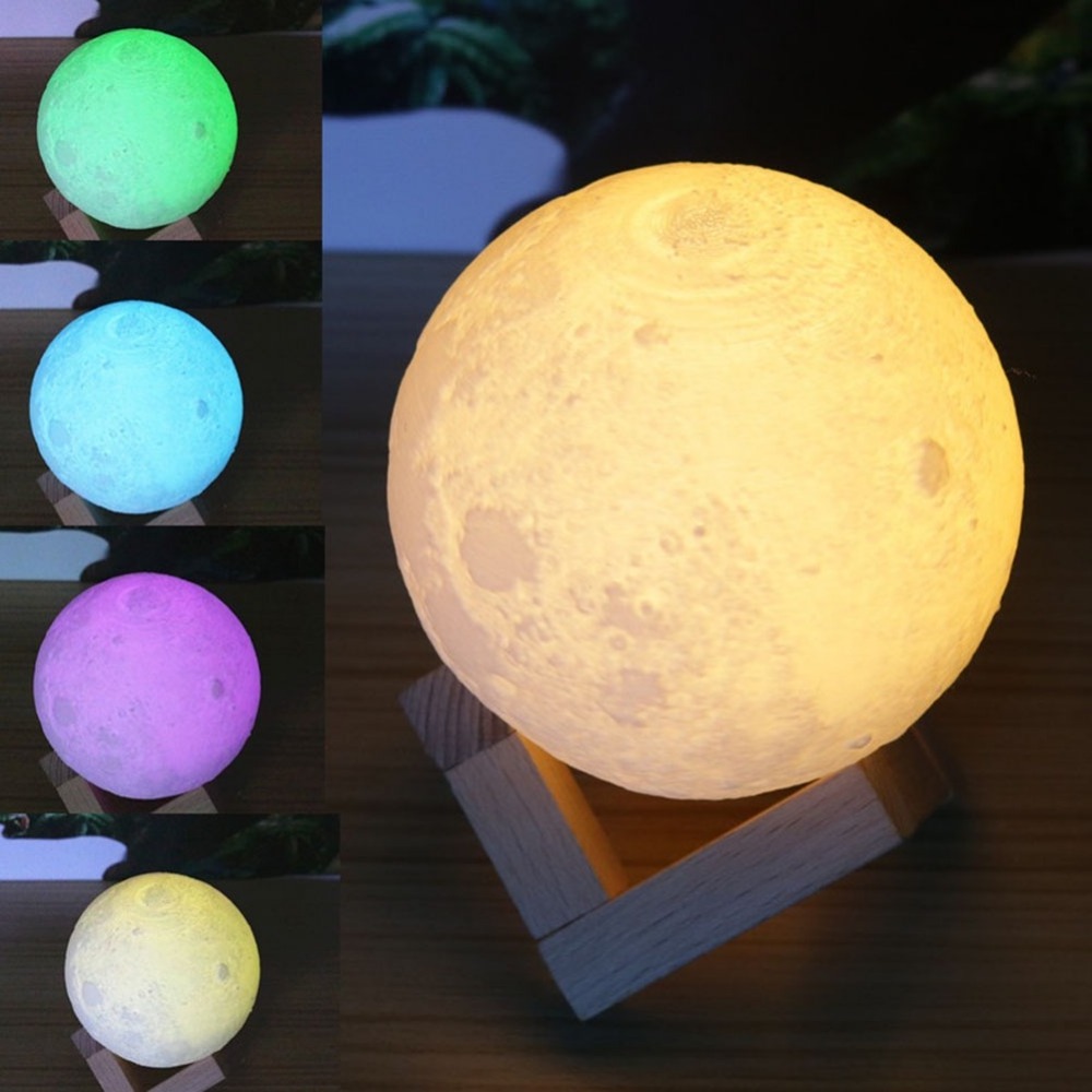 8CM  Mini Small Rechargeable USB touch pat RGB remote control multicolor Led night light 3D printing moon Lamp