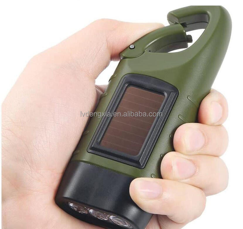 Hand Crank Solar Powered Flashlight Emergency Rechargeable LED Flashlight Survival Torch for Outdoor Sports Hiking Camping