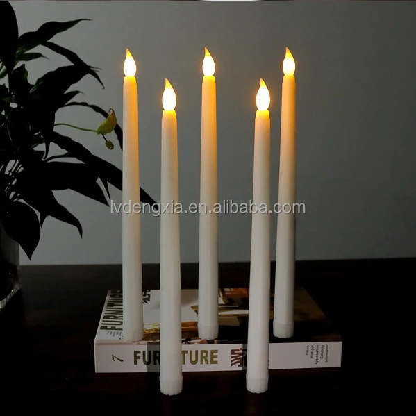 lameless Ivory red Taper Candles Battery Operated Led Warm 3D Wick Light Window Candles for Christmas Home Wedding Decor