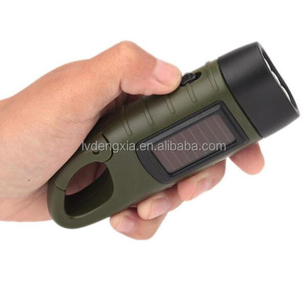 Hand Crank Solar Powered Flashlight Emergency Rechargeable LED Flashlight Survival Torch for Outdoor Sports Hiking Camping