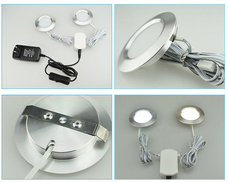 12V Recessed LED Under Cabinet Light Ceiling Lighting Puck Lights Aluminum 3W Warm White for Home Kitchen Counter