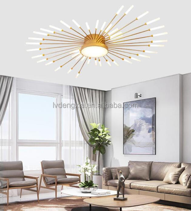 Nordic Gold Sputnik Chandelier Mid-Century Modern Chandelier Light Fixture for Foyer Dining Room Bedroom Firework ceiling light