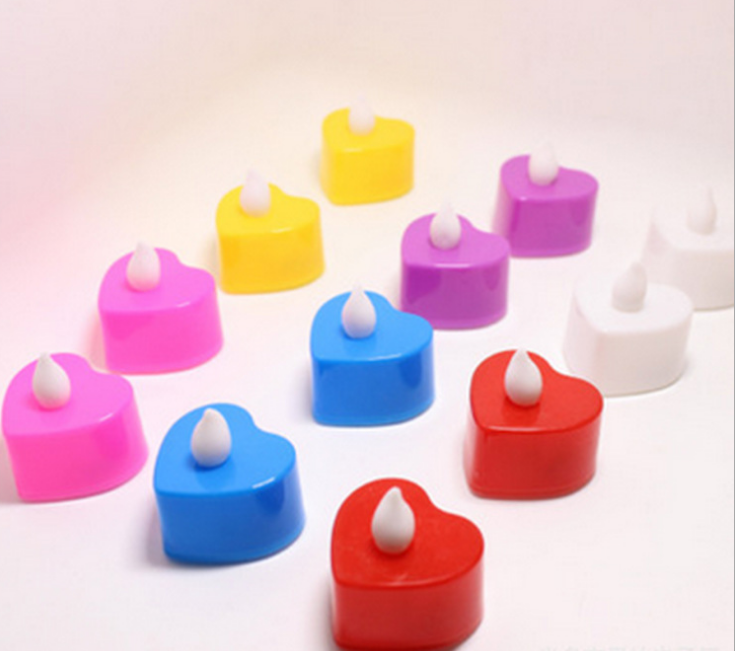 Colorful Love heart shaped led lights candle tea light