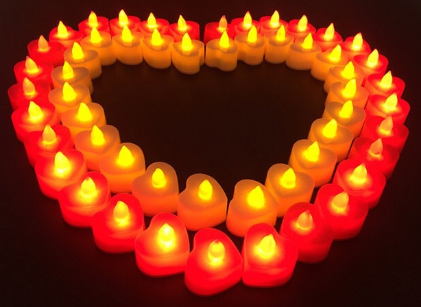 Colorful Love heart shaped led lights candle tea light