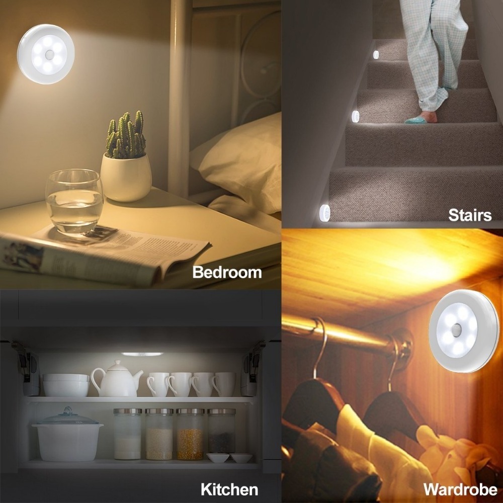 Motion Sensor Battery Power LED Night Light Step Stair Closet Lights Under Cabinet Lighting Stick Anywhere