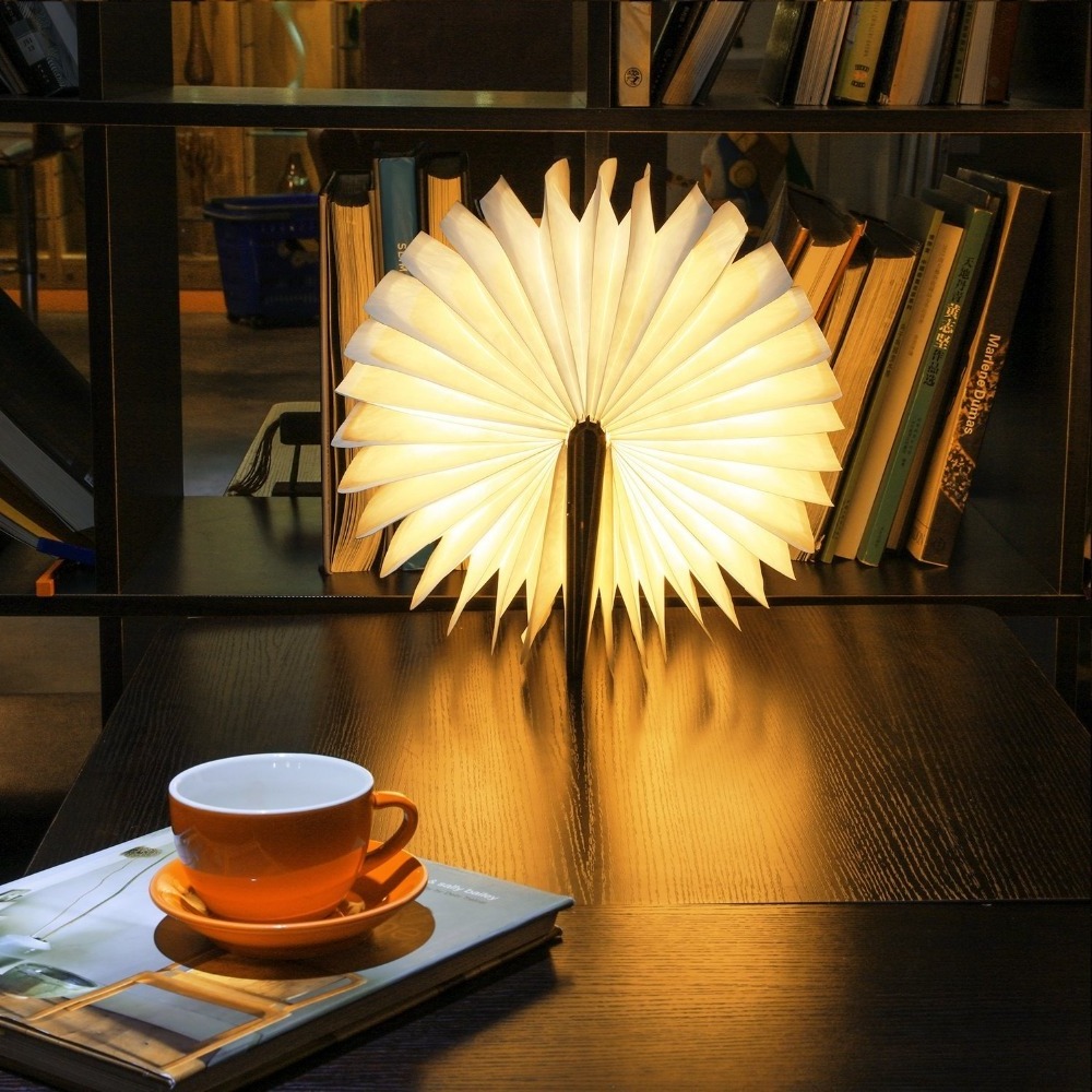 Novelty LED Book Night Light Modern Desk Lamp Set Mood Light Wooden Folding Book Lamp USB Rechargeable Home Kids Bed Lighting