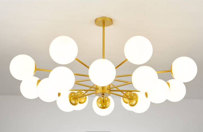 Modern Chandelier Light LED Pendant Gold Lamp Glass Globes Vintage Ceiling Lighting Fixture for Kitchen Living Room Dining Room