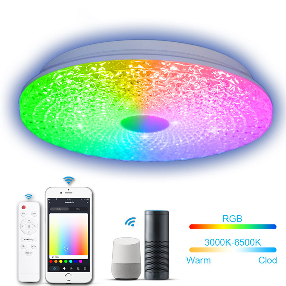 Smart LED Ceiling Light with Music Sync RGB Dimmable APP Compatible with Alexa Google Home Living Room Ambient Light