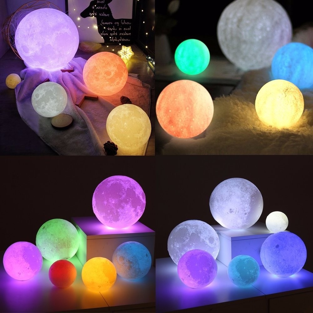 8CM  Mini Small Rechargeable USB touch pat RGB remote control multicolor Led night light 3D printing moon Lamp