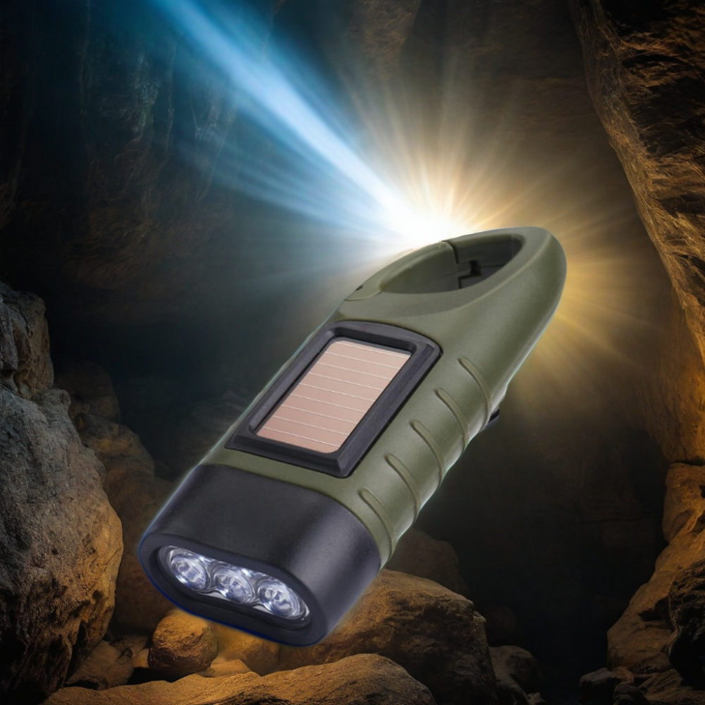 Hand Crank Solar Powered Flashlight Emergency Rechargeable LED Flashlight Survival Torch for Outdoor Sports Hiking Camping