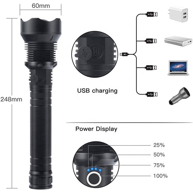 Rechargeable Power Display x Lamp XHP70.2 Most Powerful 90000 lumens USB Torch XHP70 Hunting P70 led Flashlight