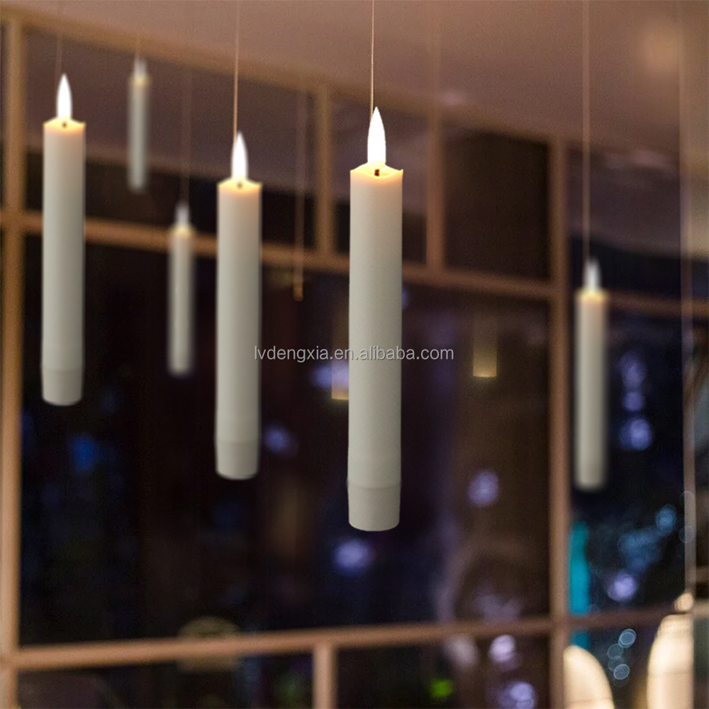 Hanging Floating Candles with magic Wand Remote Flameless Warm White Light Battery Operated Taper Candles for Halloween Xmas