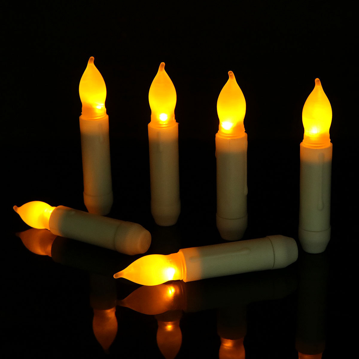 12 Pack Handheld 6.5 Inch Flameless LED Mini Taper Candles Yellow Flickering Battery Operated Candle Light for Party Church