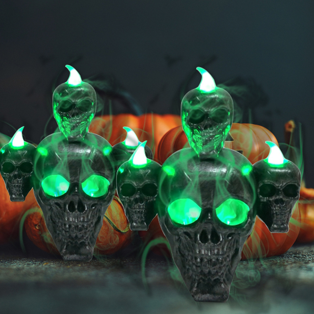 Halloween light Skulls Ornaments Battery Operated Flameless Tea Lights for Home Halloween Decoration