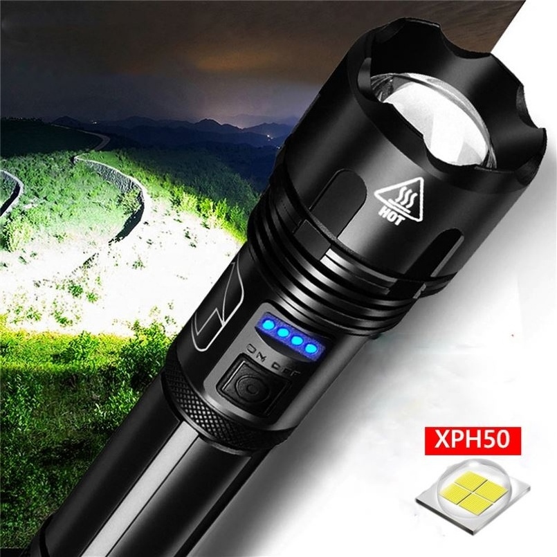 Super Powerful Led Flashlight Xhp50 Tactical Torch Usb Rechargeable Waterproof Lamp Ultra Bright Lantern For Outdoor Camping