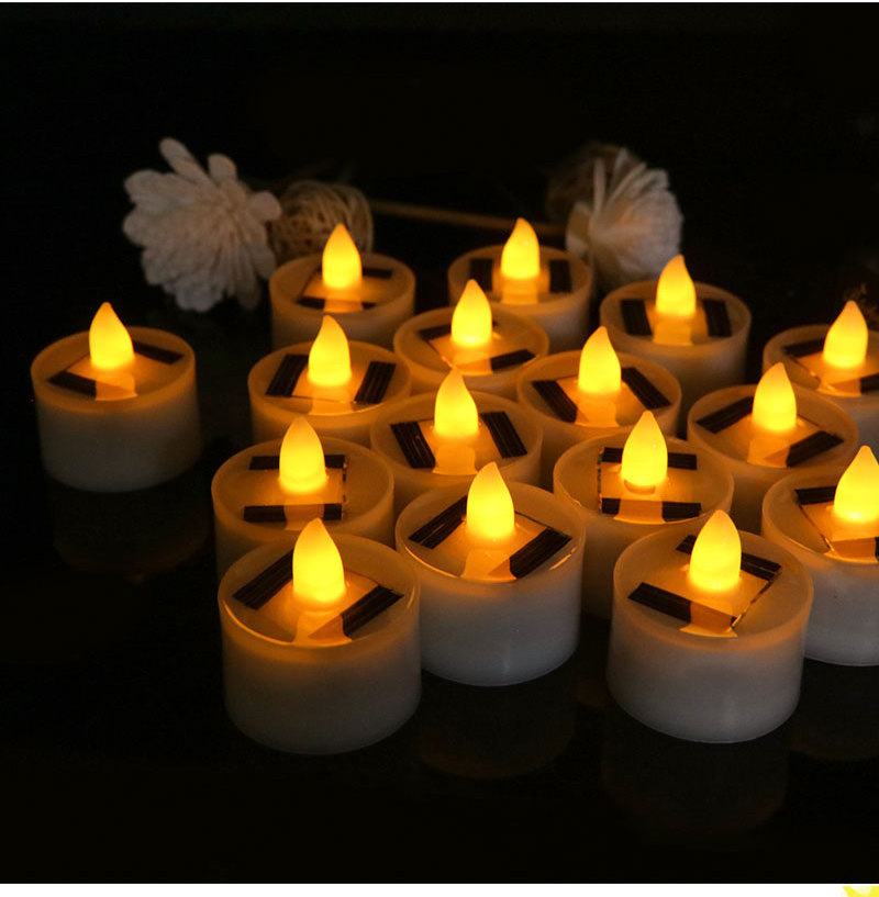 Solar Energy Rainproof Candles Light Flameless Tealight Electronic Candle Led Tea Lights  For Outdoor