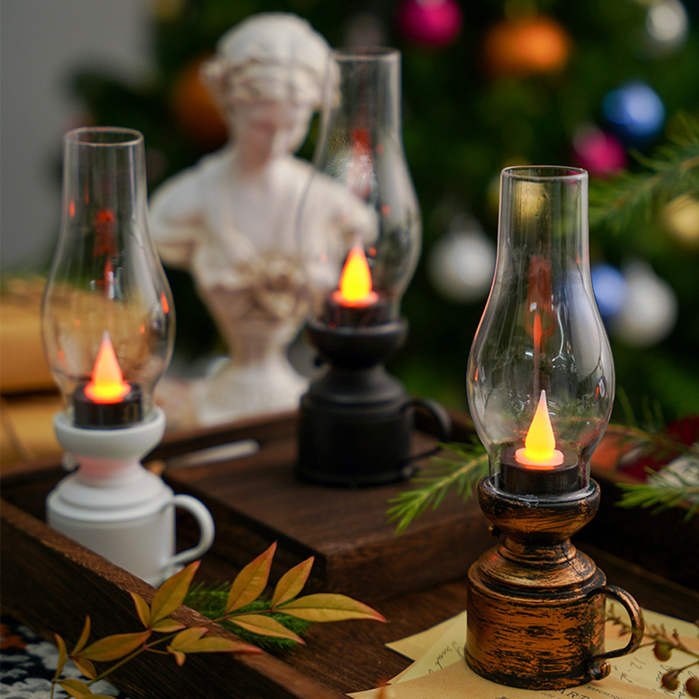 LED Oil Lamp Vintage Flickering Flameless Candles Tea Light With Holder for Restaurant Home Christmas New Year Decor