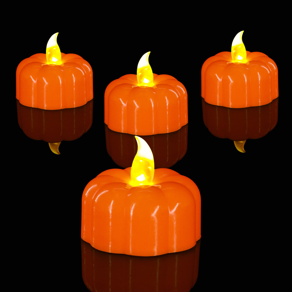 Halloween Pumpkin Light 12 Pack Candle Battery Operated LED Tealight Flickering for Halloween Lights Decoration Party Christmas