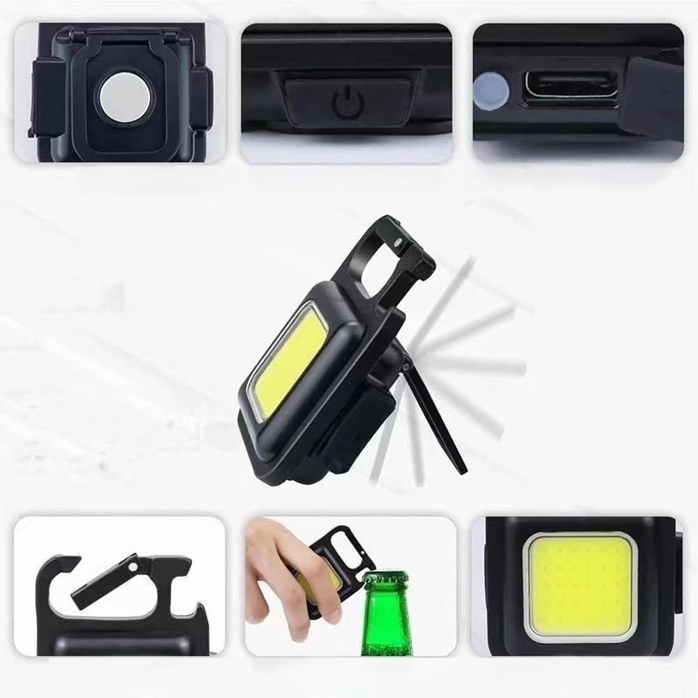 mini LED Flashlight 800 Lumens COB Rechargeable Mini Flashlight Portable Pocket Light Bottle Opener for Fishing Camping