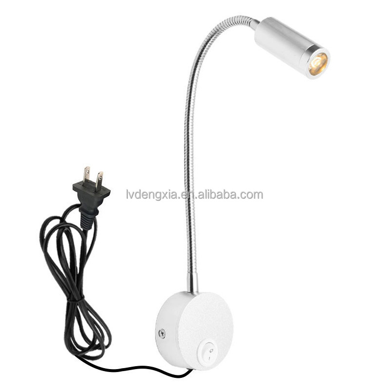 Plug In 3W Flexible LED Reading Light Wall Lamp With Switch For Bedside Wall Mounted Light Fixture