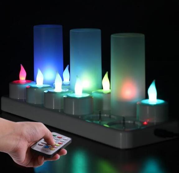 Flameless LED Tea Light Candles Rechargeable RGB Coloful Flickering Candle Tealight Halloween Party Home Decor