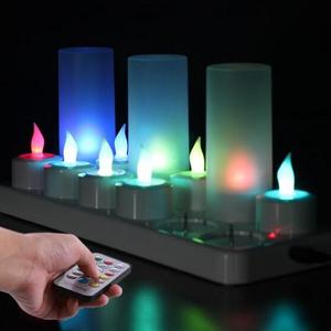 Flameless LED Tea Light Candles Rechargeable RGB Coloful Flickering Candle Tealight Halloween Party Home Decor