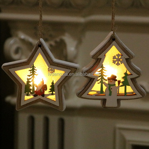 Xmas light Christmas Tree Hanging Ornaments santa Light luminous wooden pendants for Christmas gifts Home Party Decorations