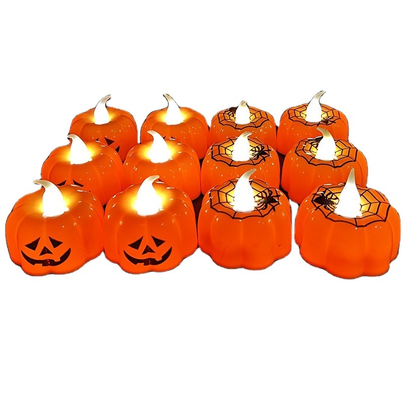 12 Pack Flameless LED Pumpkin candle Halloween Pumpkins Battery Operated Tea Lights Light Up Desktop Adornment for Halloween