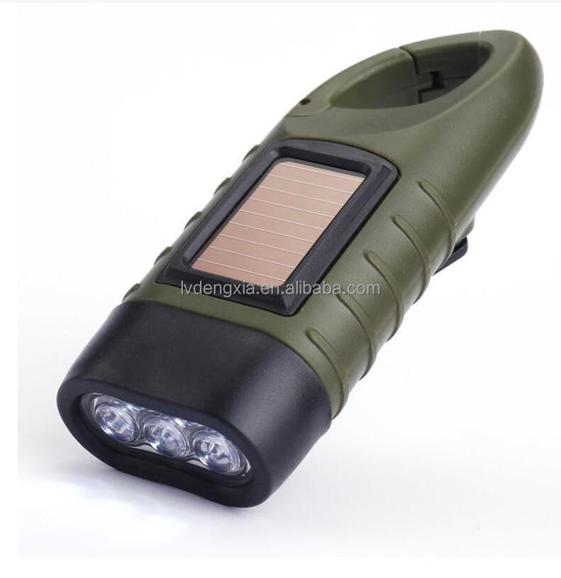 Hand Crank Solar Powered Flashlight Emergency Rechargeable LED Flashlight Survival Torch for Outdoor Sports Hiking Camping