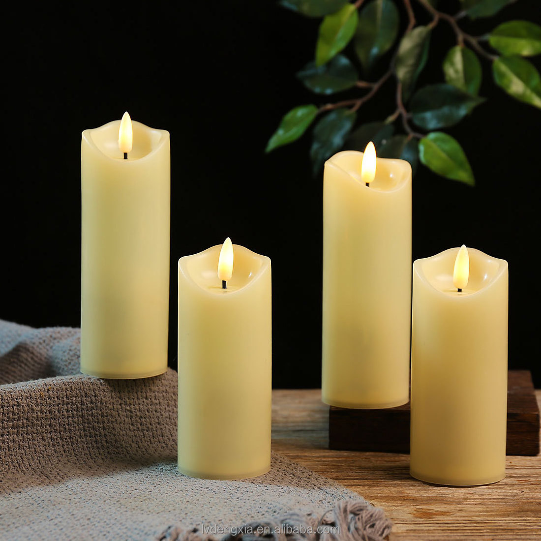 Plastic Flickering Flameless Candles, Moving Flame, Battery Operated LED Pillar Candles with Timer and Remote