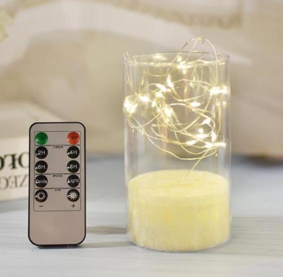 Flameless Candles with Remote embedded Twinkle String Lights Battery Powered Led Candle Christmas Halloween Home Decor